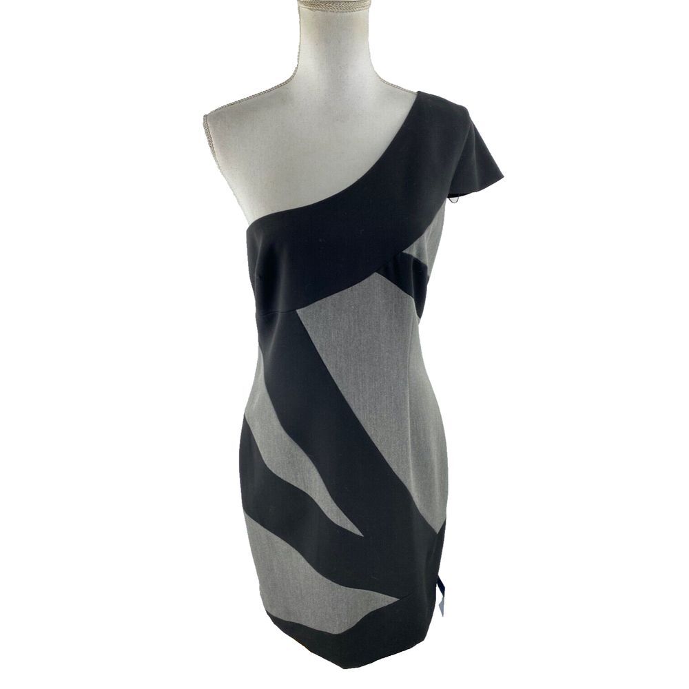 Jay Godfrey Womens 8 Sheath One Shoulder Colorblock Bodycon Black Gray